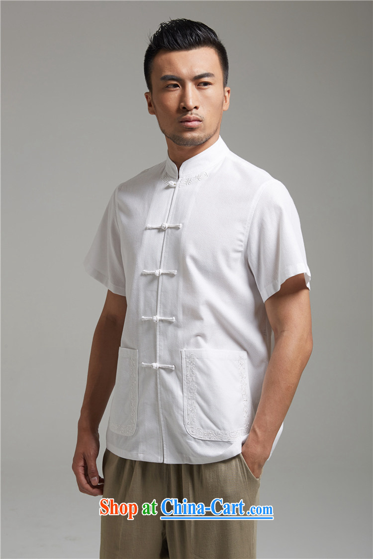 De-tong high energy 2015 Cotton Men's Chinese short-sleeve Chinese Embroidery tray snaps shirt chic sober Chinese clothing white 4XL pictures, price, brand platters! Elections are good character, the national distribution, so why buy now enjoy more preferential! Health