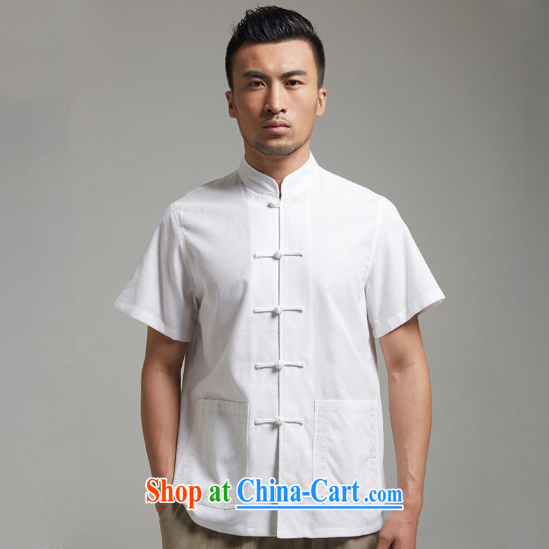 De-tong high energy 2015 Cotton Men's Chinese short-sleeved Chinese Embroidery is withholding shirt chic sober Chinese clothing white 4XL, wind, and shopping on the Internet