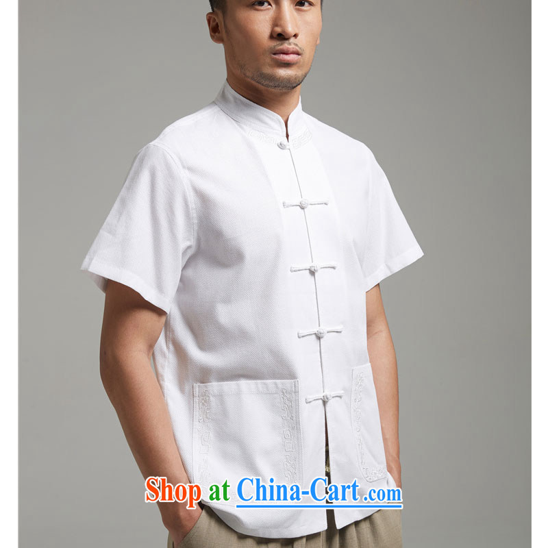 De-tong high energy 2015 Cotton Men's Chinese short-sleeved Chinese Embroidery is withholding shirt chic sober Chinese clothing white 4XL, wind, and shopping on the Internet