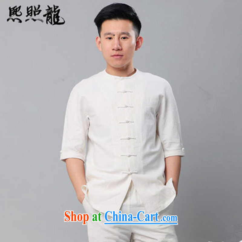 Hee-snapshot Dragon classic New Chinese men and a short-sleeved knocked color round-collar short-sleeved cotton shirt the Chinese wind dark gray XL, Hee-snapshot lung (XZAOLONG), online shopping