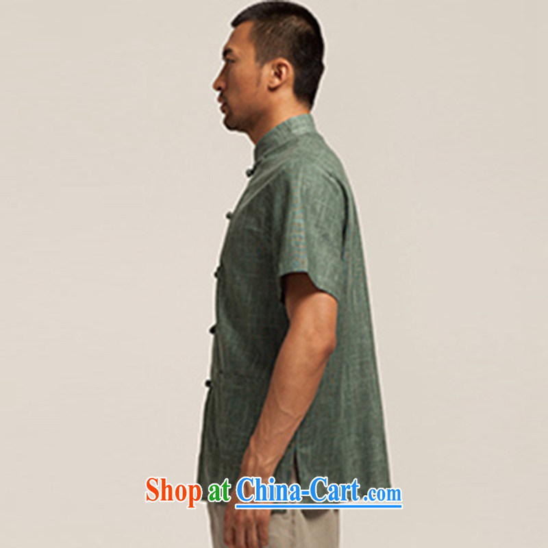 De wind church green field 2015 linen Chinese men and a short-sleeved Chinese summer shirt hand-tie China wind men's clothing Chinese clothing dark green XXXL, de-tong, and shopping on the Internet