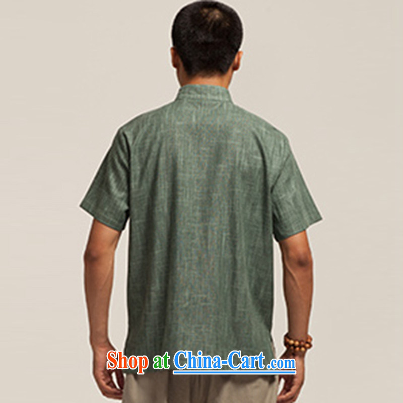 De wind church green field 2015 linen Chinese men and a short-sleeved Chinese summer shirt hand-tie China wind men's clothing Chinese clothing dark green XXXL, de-tong, and shopping on the Internet