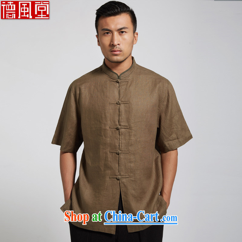 De wind turbine hall, summer 2015 summer short-sleeved linen Chinese men and a short-sleeved shirt summer, for Chinese comfort Chinese clothing army green XXXL
