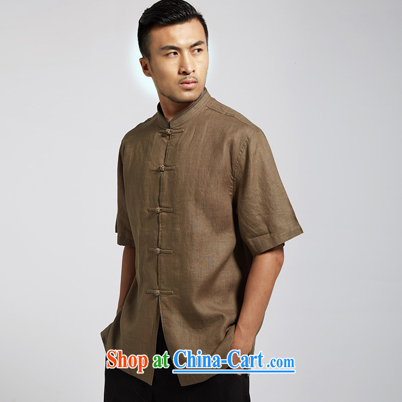 De-tong, summer 2015 summer short-sleeved linen Chinese men and a short-sleeved shirt summer, for Chinese comfort Chinese clothing army green XXXL, de-tong, shopping on the Internet