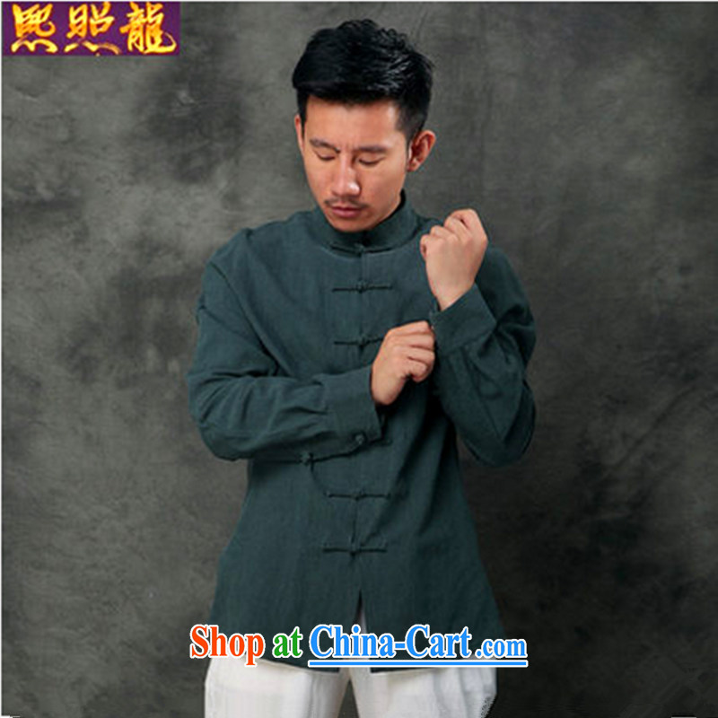 Mr Chau Tak-hay, snapshot men Chinese long-sleeved cotton shirt the Chinese, for the charge-back clothing stylish retro new shirt dark XL