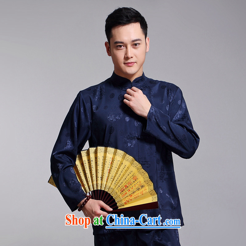 Men's Chinese 2015 spring and summer new thin stamp duty long-sleeved Tang package installed, older men's clothes Tai Chi Kit Kit 1516 blue 180