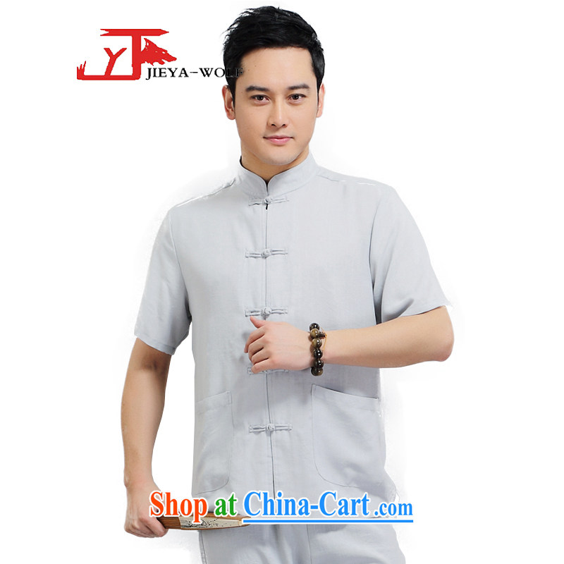 Cheng Kejie, Jacob - Wolf JIEYA - WOLF new kit Chinese men's short-sleeved advanced cotton summer the commission pure color in short, Chinese wind men loaded kit, Jacob hit mine light gray a 175/L, JIEYA - WOLF, shopping on the Internet