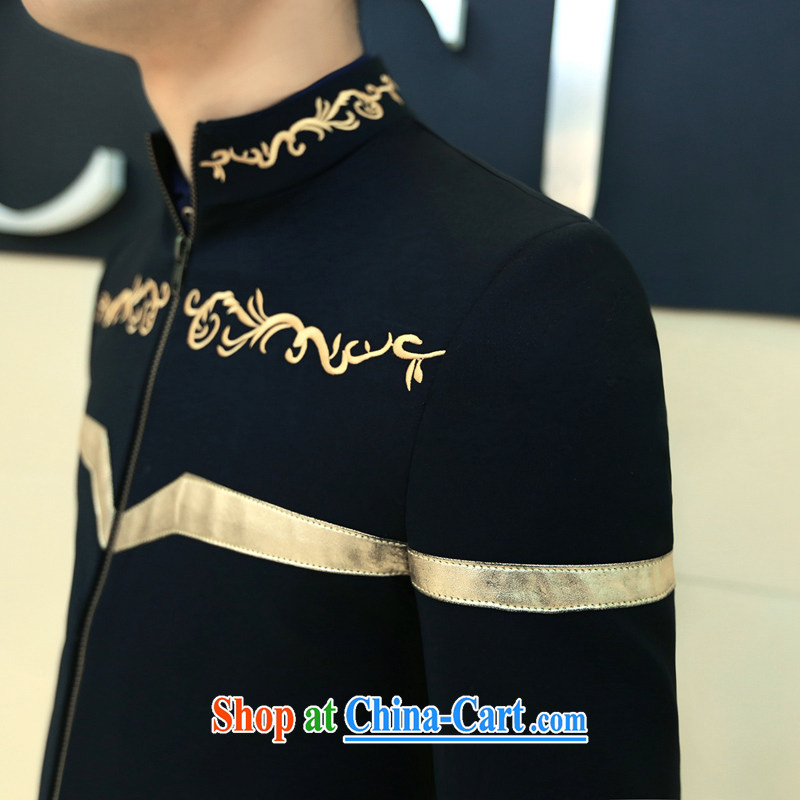 2015 spring new male Korean leisure embroidery, collar jacket XZ 08 black XXL, happy, and shopping on the Internet