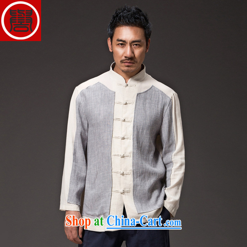 Internationally renowned Chinese wind gown men's linen shirt long-sleeved cultivating Chinese men's spring and shirt-tie men's T-shirt dark gray large (XL), internationally renowned (CHIYU), shopping on the Internet