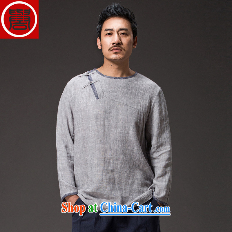 Internationally renowned Chinese wind autumn men's long-sleeved shirt T the Chinese long-sleeved improved Han-loose-tie men's T-shirt Chinese T-shirt, light gray (3XL), internationally renowned (CHIYU), shopping on the Internet