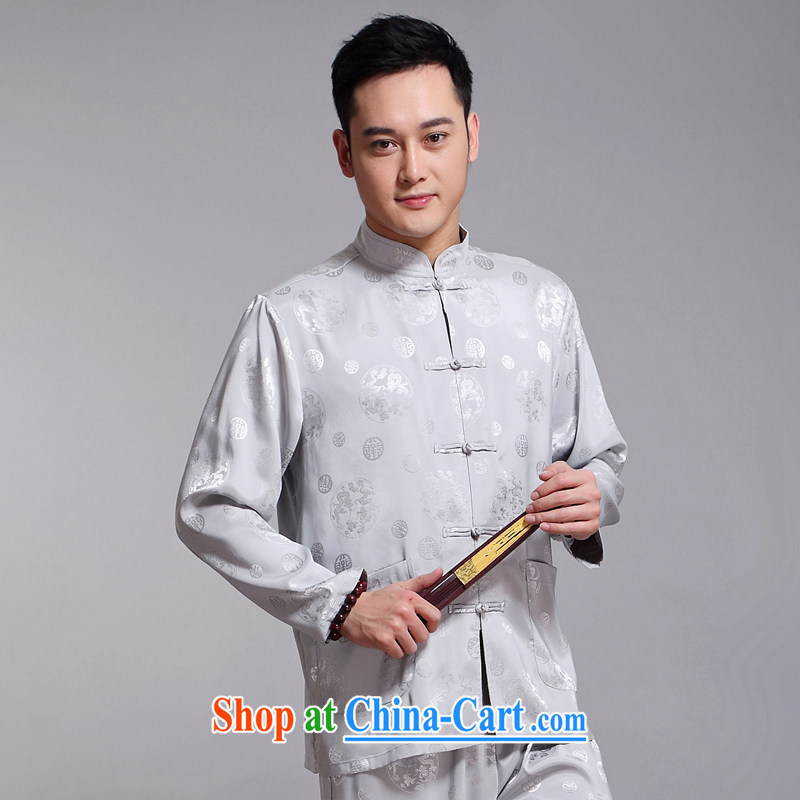 Chinese men's kit 2015 spring and summer new Chinese male, older sauna silk morning Tai 练练功 serving China wind, men's long-sleeved Chinese Tang with 1519 red 170, refused to Disney's Prince (CANDYPRINCE), online shopping
