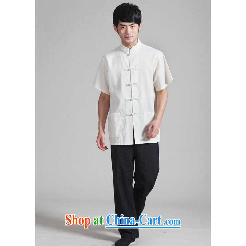 Dan smoke summer new male Chinese Chinese T-shirt National Men's uniforms kung fu T-shirt cotton the Chinese short sleeve with black trousers Kit 3 XL