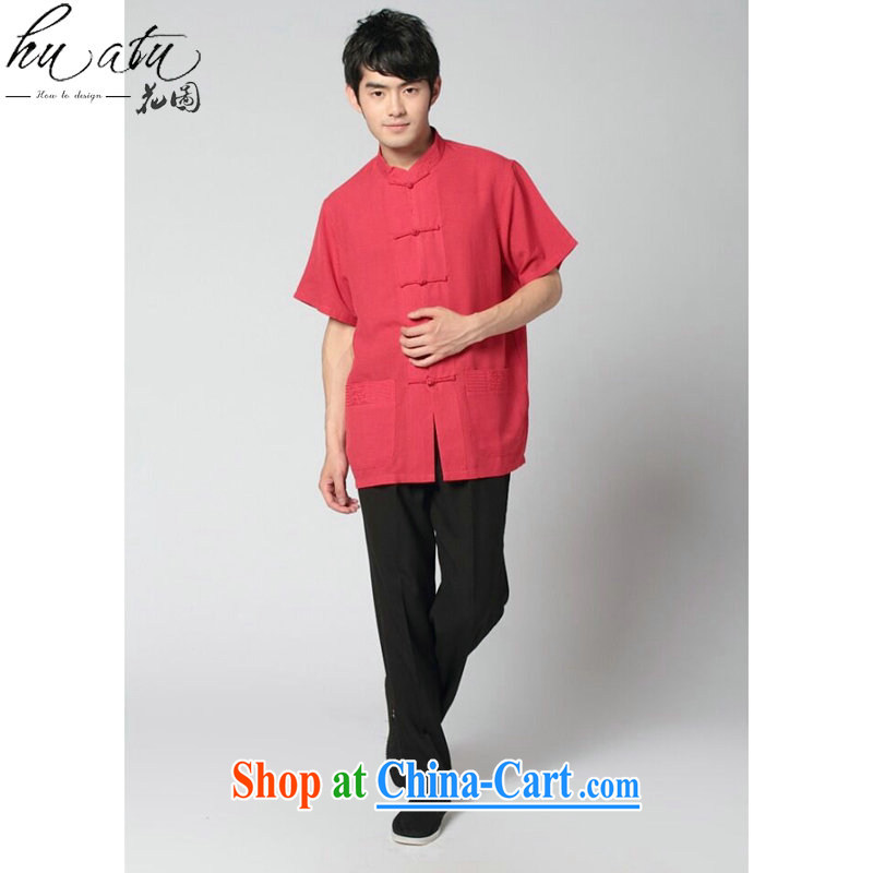 spend the summer with new men's short-sleeved Chinese Tai Chi uniforms used boxing kung fu T-shirt the howling ghost cotton the soft Satin short sleeve with black trousers Kit 3 XL, flowers, and shopping on the Internet