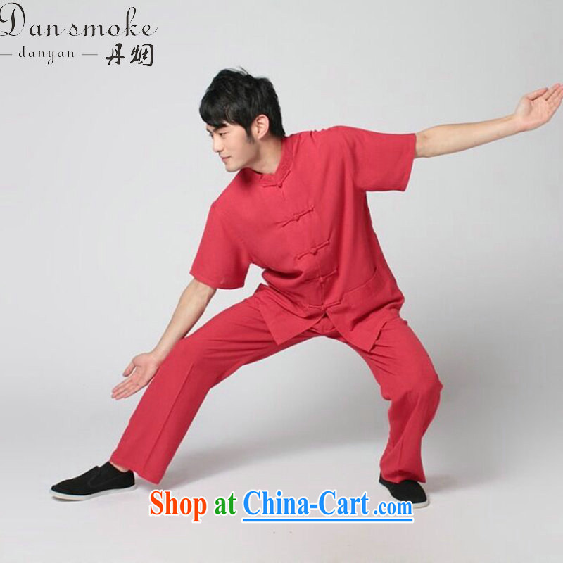 Dan smoke summer New Men's short-sleeve Chinese Tai Chi Kit used boxing kung fu T-shirt the howling ghost cotton the soft Satin short sleeve with wine red kit wine red kit 3 XL, Bin Laden smoke, shopping on the Internet