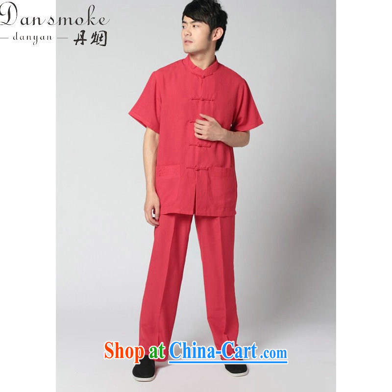 Dan smoke summer New Men's short-sleeve Chinese Tai Chi Kit used boxing kung fu T-shirt the howling ghost cotton the soft Satin short sleeve with wine red kit wine red kit 3 XL, Bin Laden smoke, shopping on the Internet