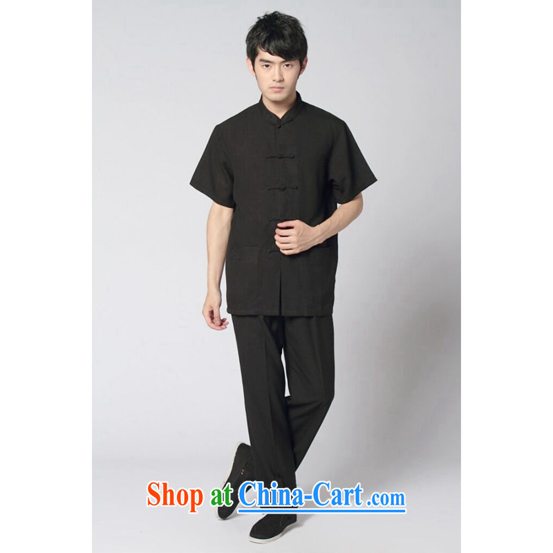Bin Laden smoke original short-sleeved men's Chinese summer new Chinese, Korean Adoption service unit the solid color kungfu shirt comfort kit Black Kit 3 XL