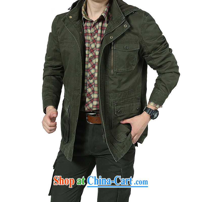 Washable multi-pocket, jacket cap men's windbreaker 1427 army green XXXL