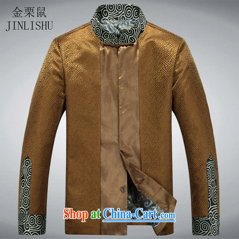 The chestnut mouse new, men's shawl tang on the collar long-sleeved T-shirt clothing China wind Tang with long-sleeved jacket and heavy gold XXXL, the chestnut mouse (JINLISHU), online shopping