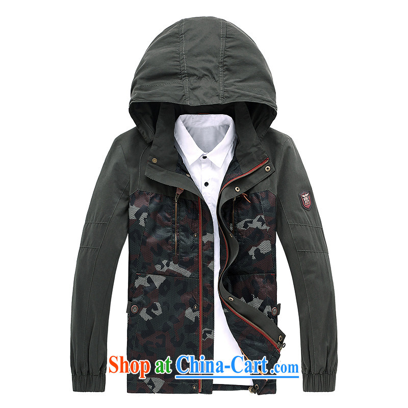 Camouflage multi-pocket men's wind jackets Breathable cap leisure washable jacket 582 army green 4 XL