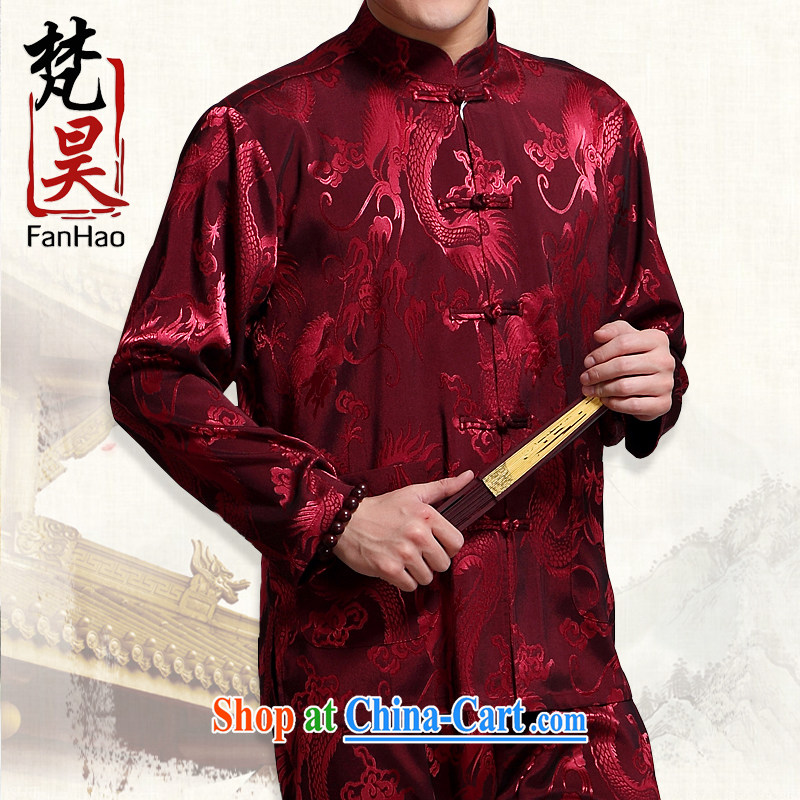 Van Gogh's annual China wind Dragon tattoo Chinese long-sleeved male Chinese, shirt for Dad loaded spring and autumn smock CS 501 red 4 XL, Van Gogh's annual, and shopping on the Internet