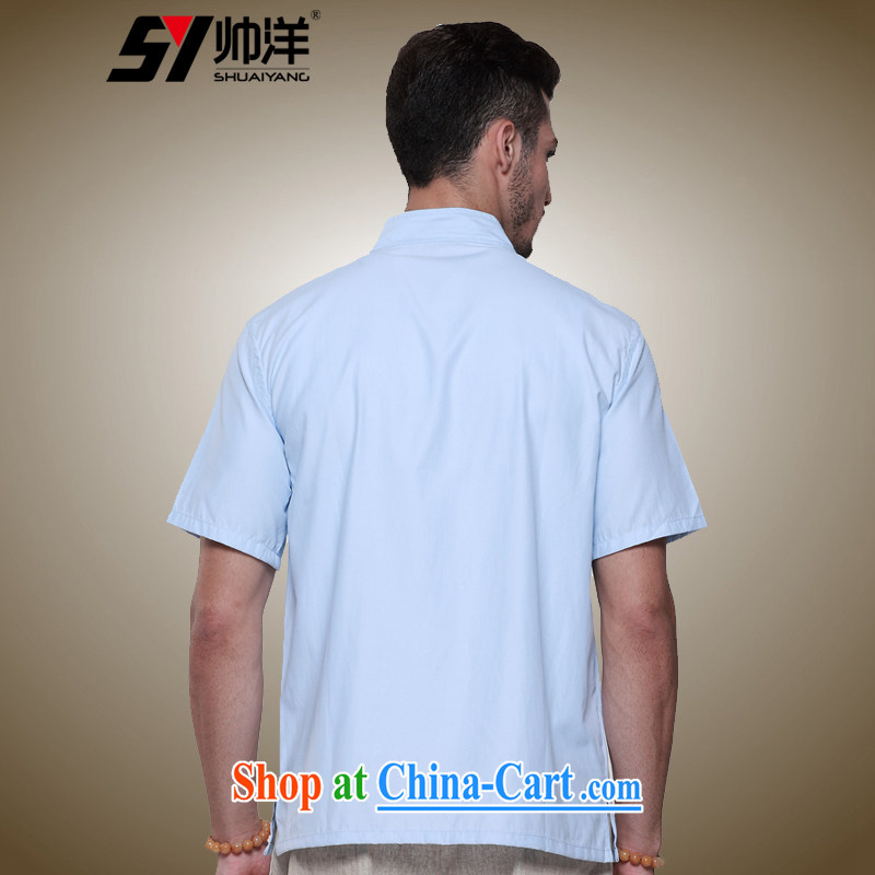cool ocean 2015 New Men's Chinese short-sleeved T-shirt summer Chinese shirt, older men and national costumes China wind-tie retro shirts, for China wind white 43/185, cool ocean (SHUAIYANG), and, on-line shopping
