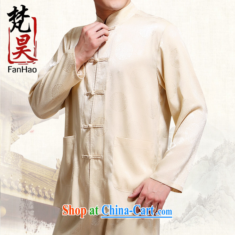 Van Gogh's new Chinese men's long-sleeved spring and replace the old silk shirts men's China wind father loaded Kung Fu T-shirt CS 503 gray L, Van Gogh's annual, and shopping on the Internet