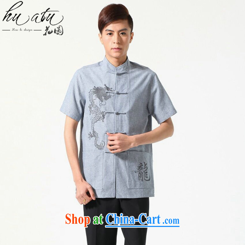 spend the summer with new men's short-sleeved Chinese Chinese, for the cotton shirt embroidered dragon plain colored breathable original male Chinese light 3 XL