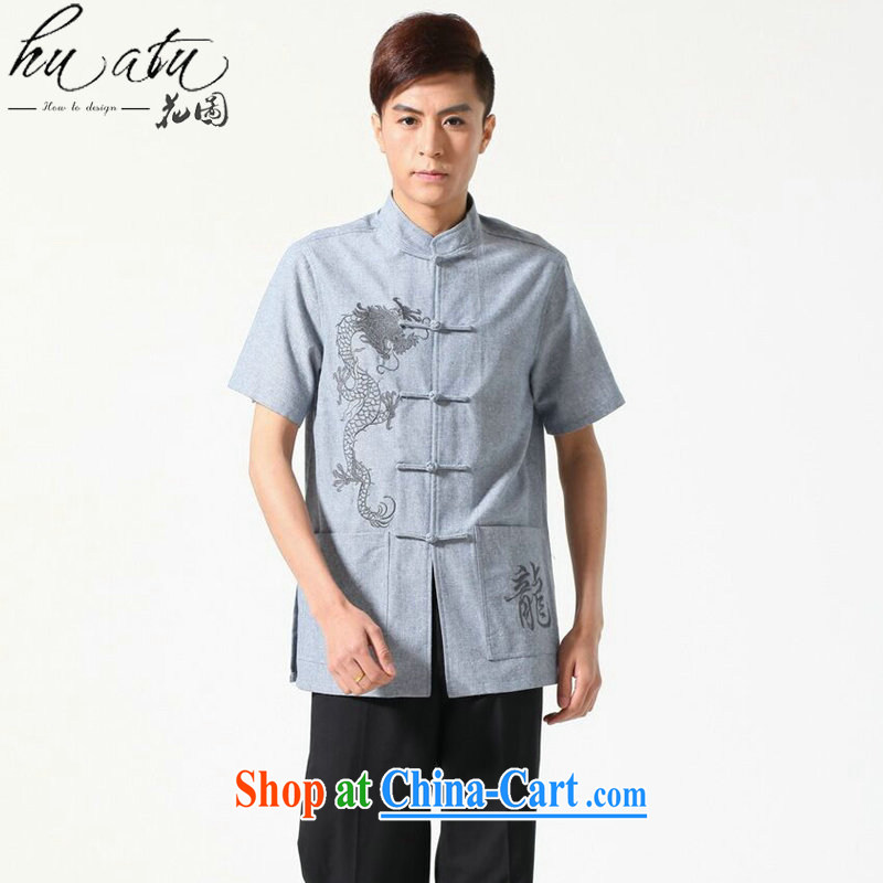 spend the summer New Men's short-sleeved Chinese Chinese, for the cotton shirt embroidered dragon plain colored breathable original male Tang replace light 3 XL, figure, and shopping on the Internet