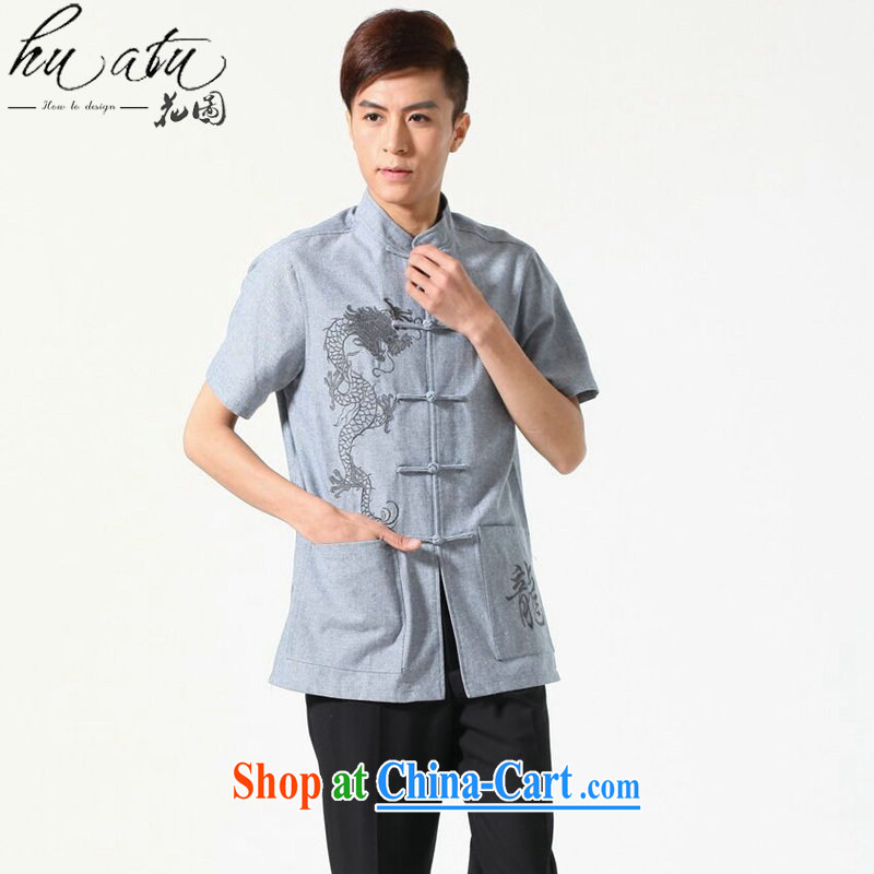 spend the summer New Men's short-sleeved Chinese Chinese, for the cotton shirt embroidered dragon plain colored breathable original male Tang replace light 3 XL, figure, and shopping on the Internet