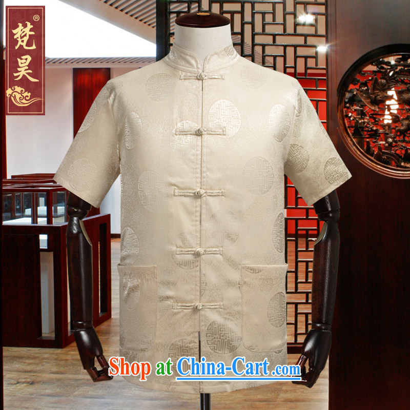 Van Gogh's new middle-aged and older Chinese men and summer short-sleeved larger Chinese shirt Dad loaded half sleeve Tai Chi uniforms DS 503 yellow L