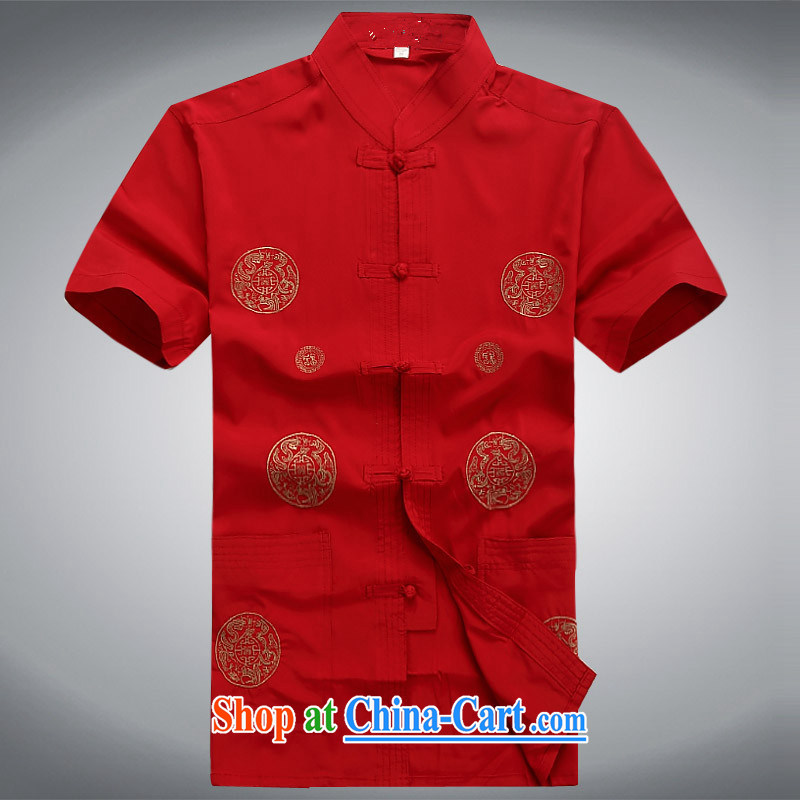 The more people, summer 2015 new Chinese men's short-sleeved summer Chinese elderly in improved Han-older shirt red T-shirt, 180 people, more than the (YIRENDUOGE), shopping on the Internet
