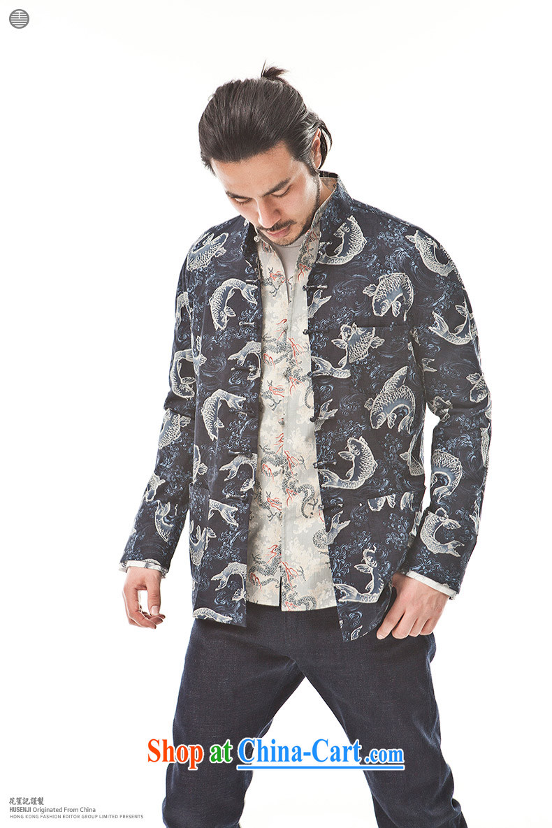 Take Your Excellency's wind cotton big fish Chinese men's Chinese Ethnic Wind leisure-wear clothing and retro jacket dark blue (M) pictures, price, brand platters! Elections are good character, the national distribution, so why buy now enjoy more preferential! Health