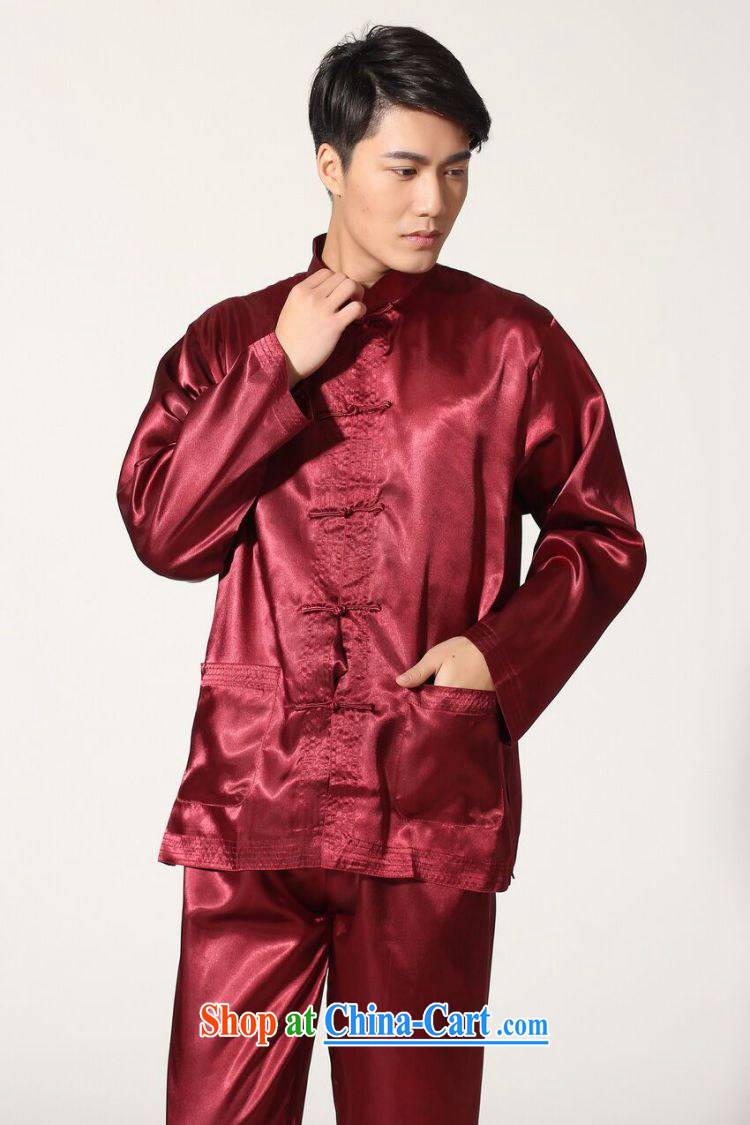 Take the male Chinese damask Tai Chi uniforms kung fu T-shirt Chinese, for national wind long-sleeved comfortable trousers men's kit Magenta 2 XL pictures, price, brand platters! Elections are good character, the national distribution, so why buy now enjoy more preferential! Health