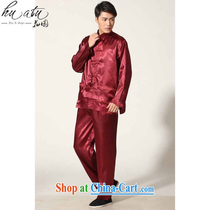 Take the male Chinese damask Tai Chi uniforms kung fu T-shirt Chinese, for national wind long-sleeved comfortable trousers men's kit Magenta 2 XL, spend figure, shopping on the Internet