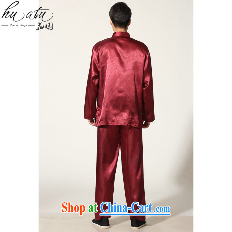 Take the male Chinese damask Tai Chi uniforms kung fu T-shirt Chinese, for national wind long-sleeved comfortable trousers men's kit Magenta 2 XL, spend figure, shopping on the Internet