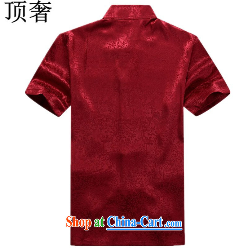 Top Luxury summer men Tang is short-sleeved, older persons sauna silk men's T-shirt Dad Grandpa summer, collared T-shirt short-sleeved hand-tie the river during the Qingming Festival China Red XXXL/190, with the top luxury, online shopping
