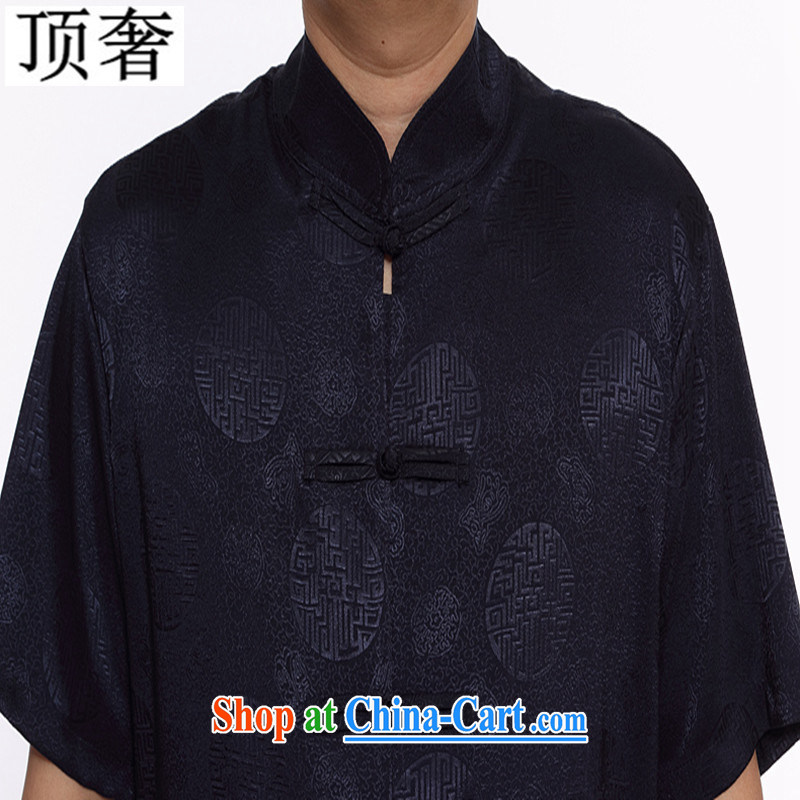Top Luxury 2015 new men and Chinese national costume, older men with short set short-sleeve men's T-shirt pants silver gray summer silk Chinese Han-dark blue Kit XL/170, with the top luxury, and, on-line shopping