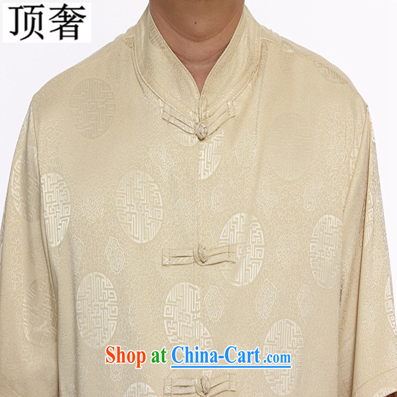 Top Luxury summer new Chinese men's short sleeve installed in the older persons, served Chinese style men's short-sleeve kit 2015 thin China wind kit M yellow Kit 4 XL/185, with the top luxury, shopping on the Internet