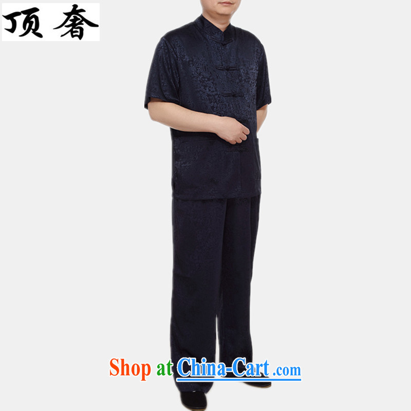 The extravagance, older persons and smock long-sleeved Kit men's summer Han-grandfather jacket jacket T-shirt men's short-sleeved Tang is set on the River During the Qingming Festival, dark blue Kit 2 XL/175, and with the top luxury, shopping on the Inter