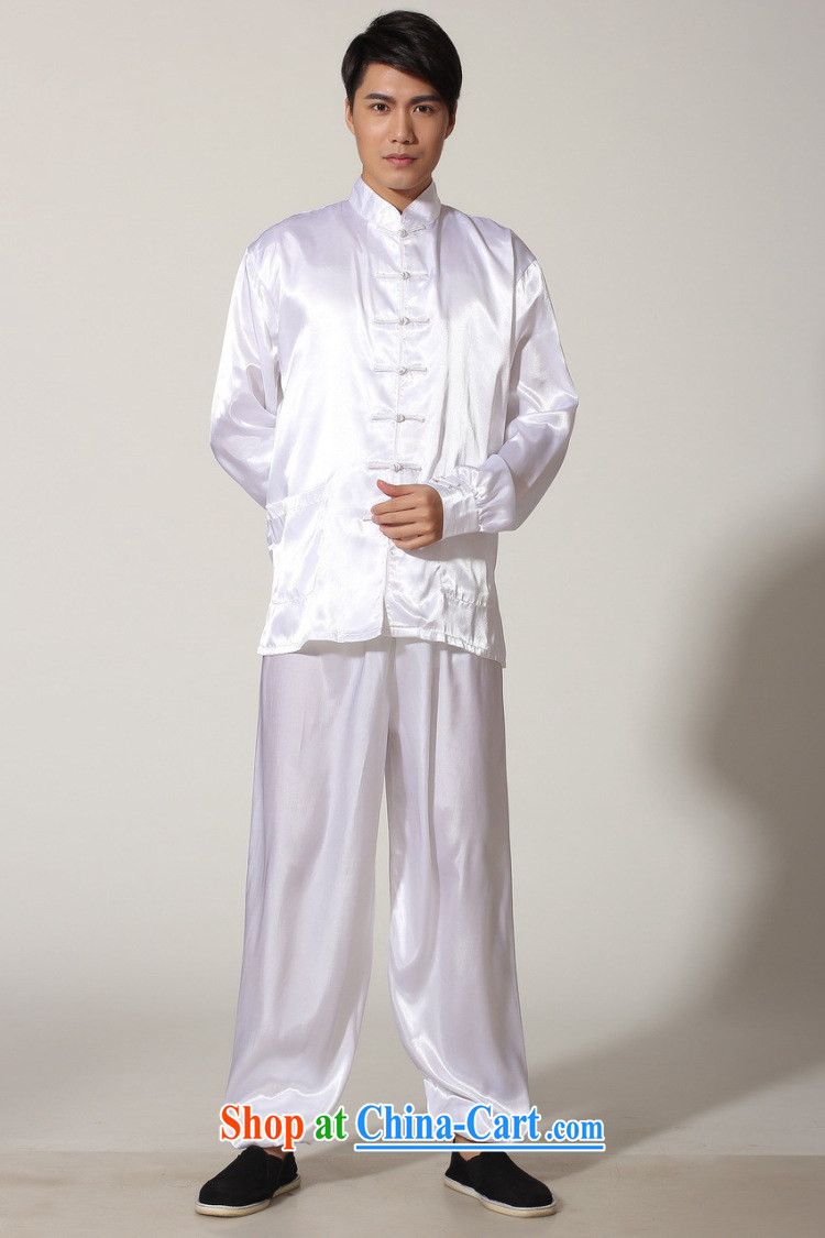 Dan smoke male new Chinese Chinese improved, damask for Tai Chi uniform solid color of the flap Kung Fu shirt long-sleeved Kit white XXL pictures, price, brand platters! Elections are good character, the national distribution, so why buy now enjoy more preferential! Health