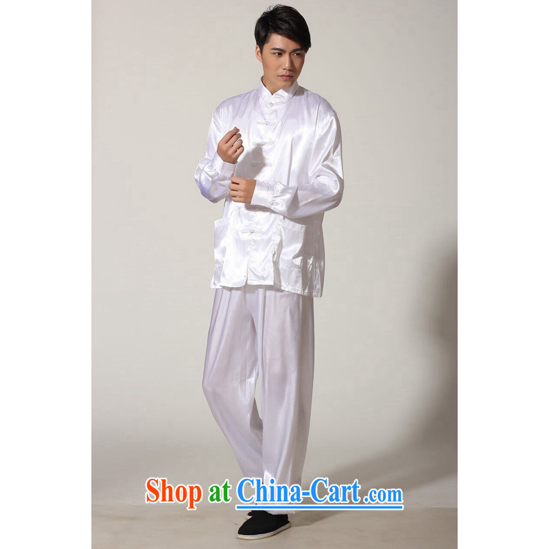 Bin Laden smoke men's new Chinese Chinese improved, damask for Tai Chi uniform solid color for hard-pressed kung fu shirt long-sleeved Kit white XXL, Bin Laden smoke, shopping on the Internet
