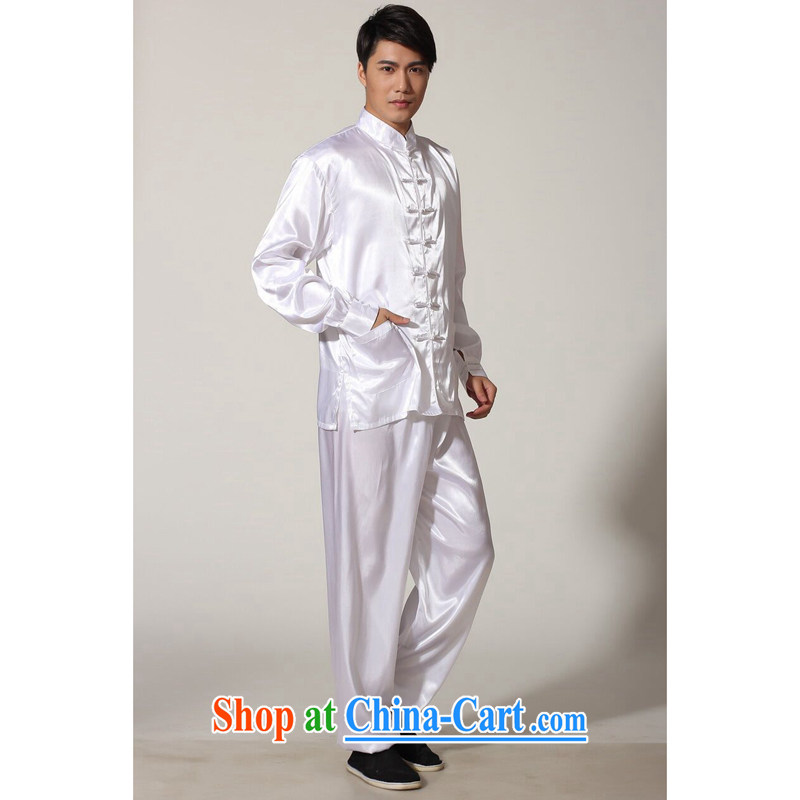 Bin Laden smoke men's new Chinese Chinese improved, damask for Tai Chi uniform solid color for hard-pressed kung fu shirt long-sleeved Kit white XXL, Bin Laden smoke, shopping on the Internet