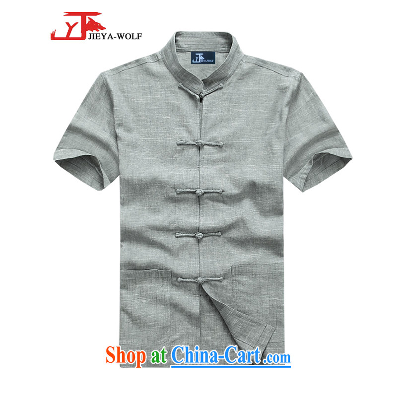 Jack And Jacob - Wolf JIEYA - WOLF 15 Chinese men's short-sleeve kit advanced in Yau Ma Tei cotton summer, male Chinese China wind set with linen, light gray a the manual for 170/M, JIEYA - WOLF, shopping on the Internet