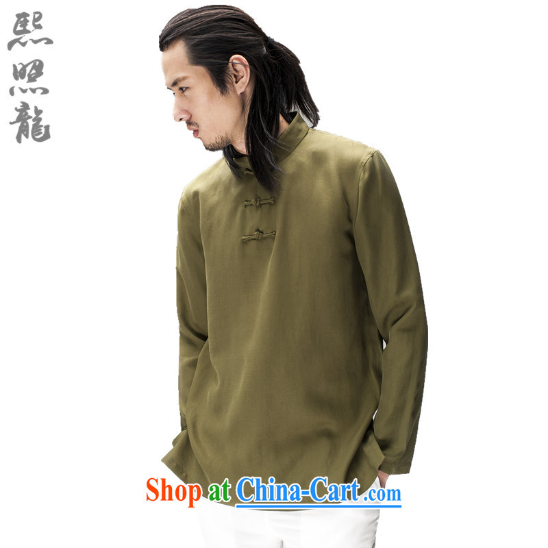 Mr Chau Tak-hay snapshot Dragon original spring and summer new male Chinese long-sleeved men Tang package stands for breathable casual shirts solid dark blue XL, Hee-snapshot lung (XZAOLONG), online shopping