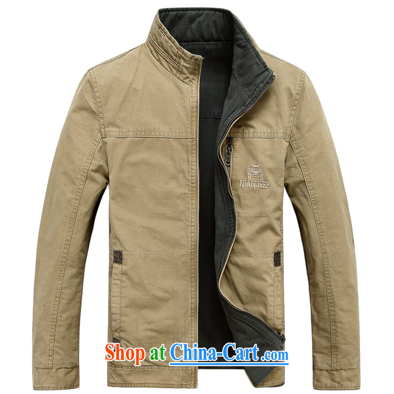Jeep shield New Men comfortable jacket smock cotton washable jacket double-sided wear casual clothes 6808 khaki-colored 4 XL