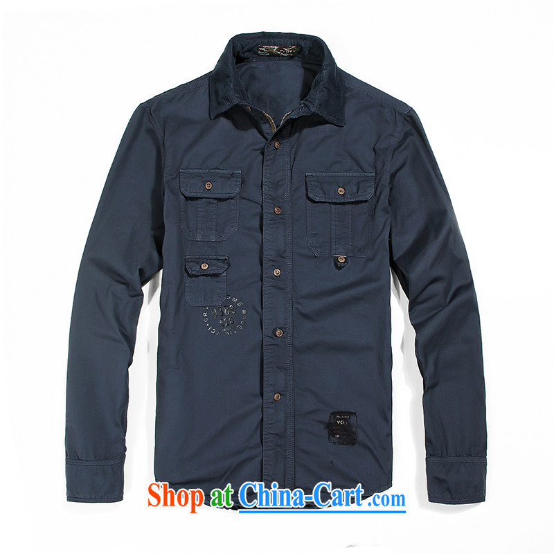 Jeep shield popular washable cotton lapel shirt casual zippered coin shirt F 02 Po blue XXXL