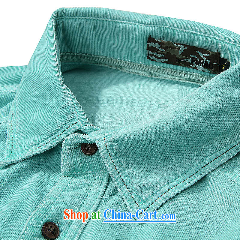 Jeep shield washable cotton corduroy shirt men's leisure smock double-pocket solid-colored loose the code shirt F 01 Green Green S, Executive Officer (Excetive Officer), online shopping