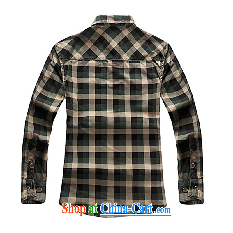 Jeep shield spring men's long-sleeved cotton washable smock-frock pocket checkered shirt casual shirt T-shirt 2039 red grid XXXL, jeep shield (NIAN JEEP), online shopping