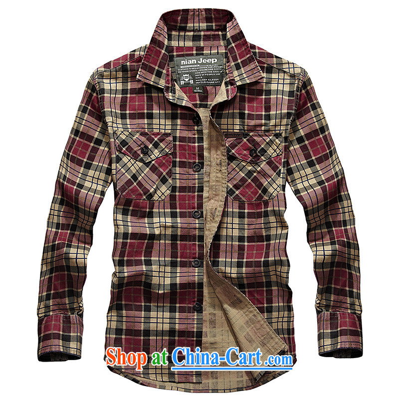 Jeep shield spring men's cotton washable smock checkered shirt Casual Shirt T-shirt 3231 red grid M