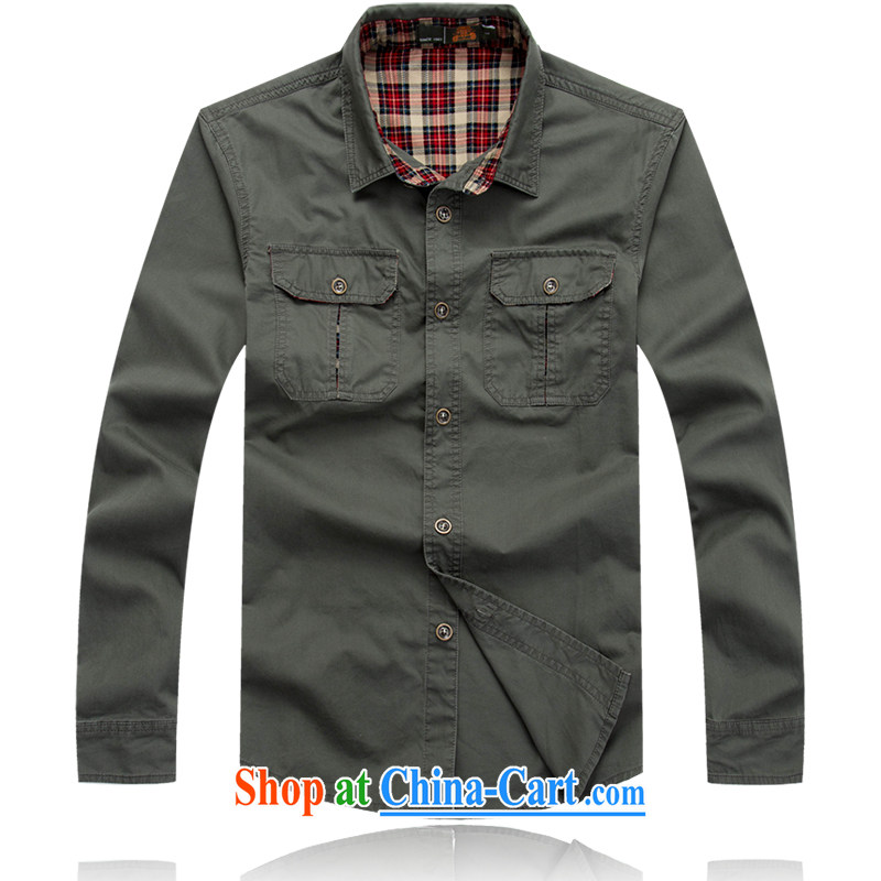 Jeep shield men's cotton shirt lapel solid-colored smock frock washable long-sleeved T-shirt CS 6801 army green L